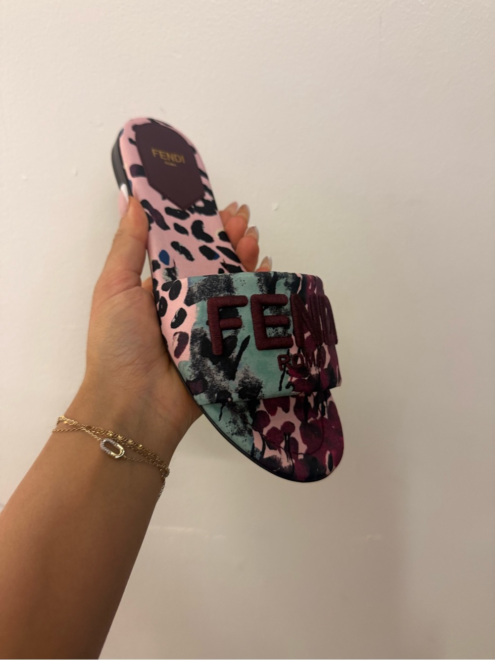 Fendi Multicolor Pink and Burgundy Slide Sandal